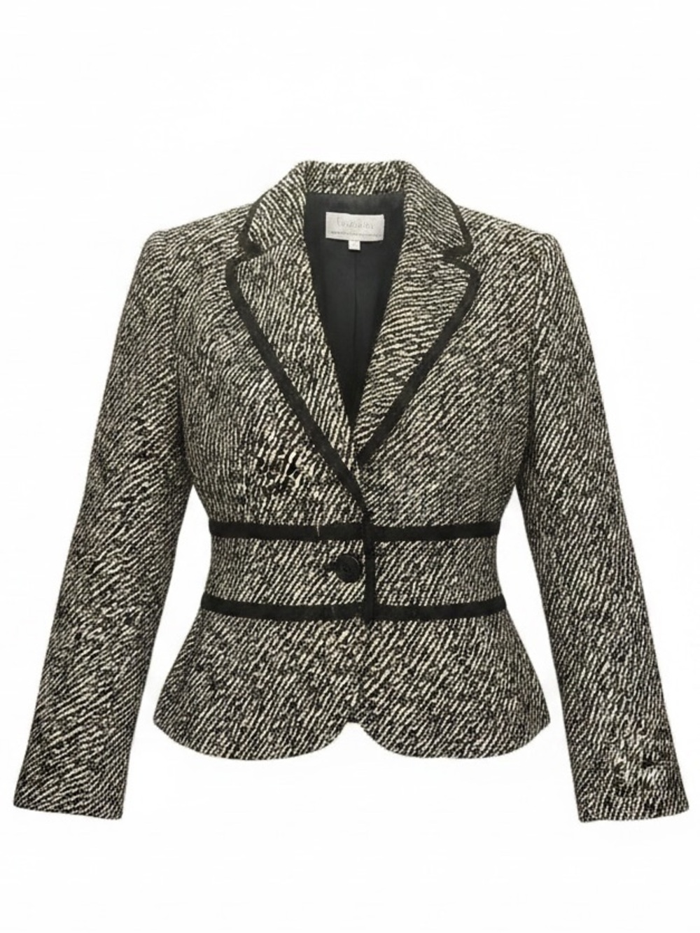 Ingenuity Canada Textured Black Ivory Blazer Size 12 Tailored Jacket